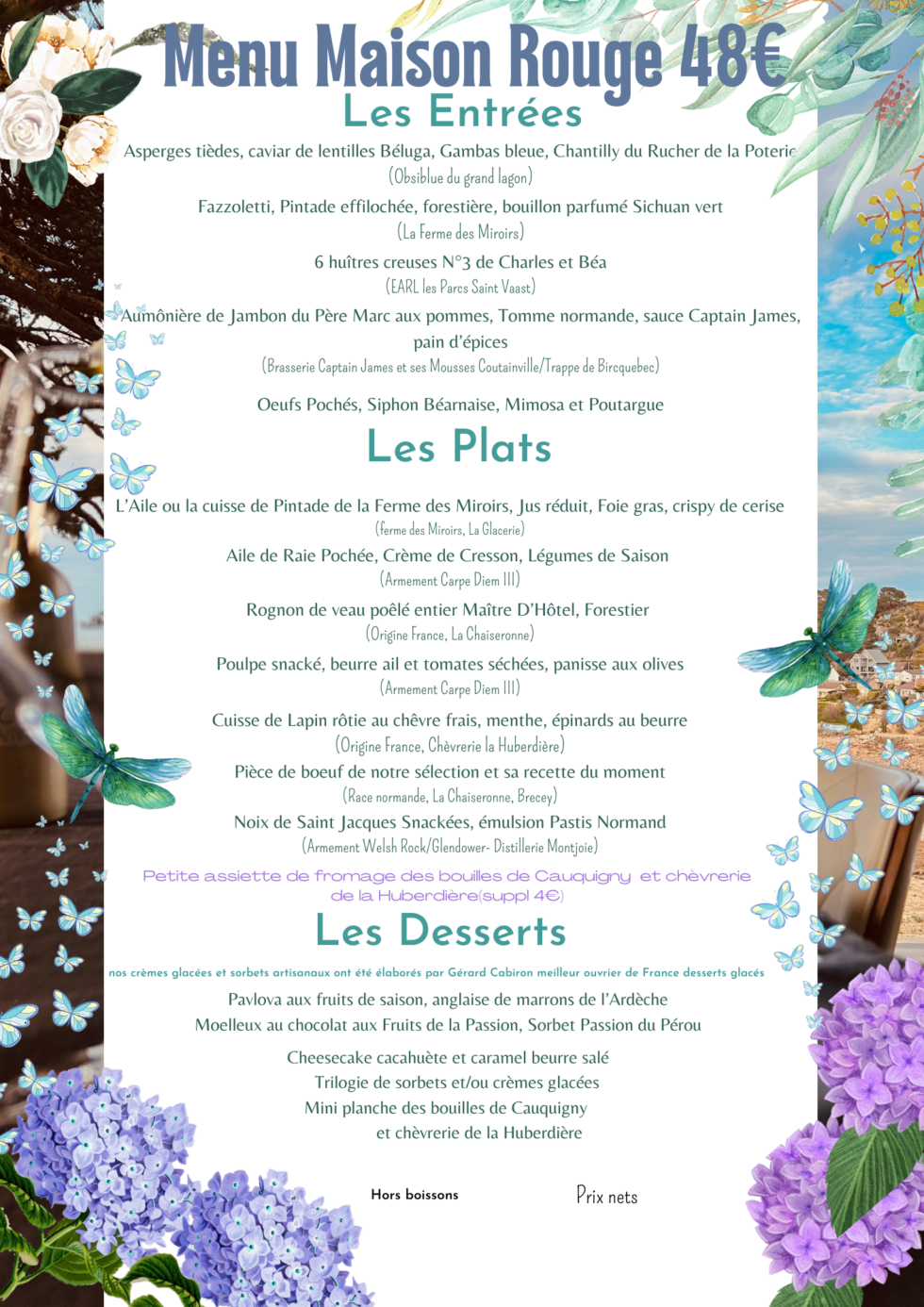 Diner Rouge Menu Cartes et menus - Restaurant La Maison Rouge